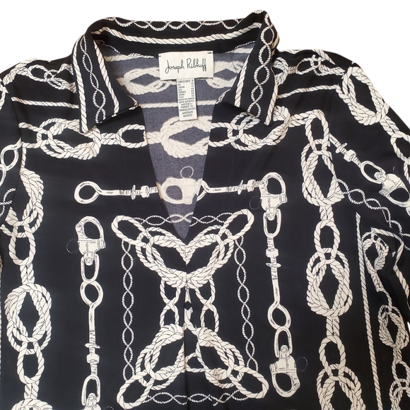 Joseph Ribkoff Black/Navy? and White Rope Pattern Blouse. 8 - Picture 2 of 8